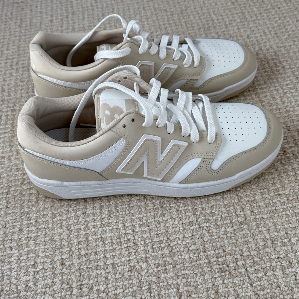 New Balance Beige and White Women's Sneakers - Picture 2 of 5